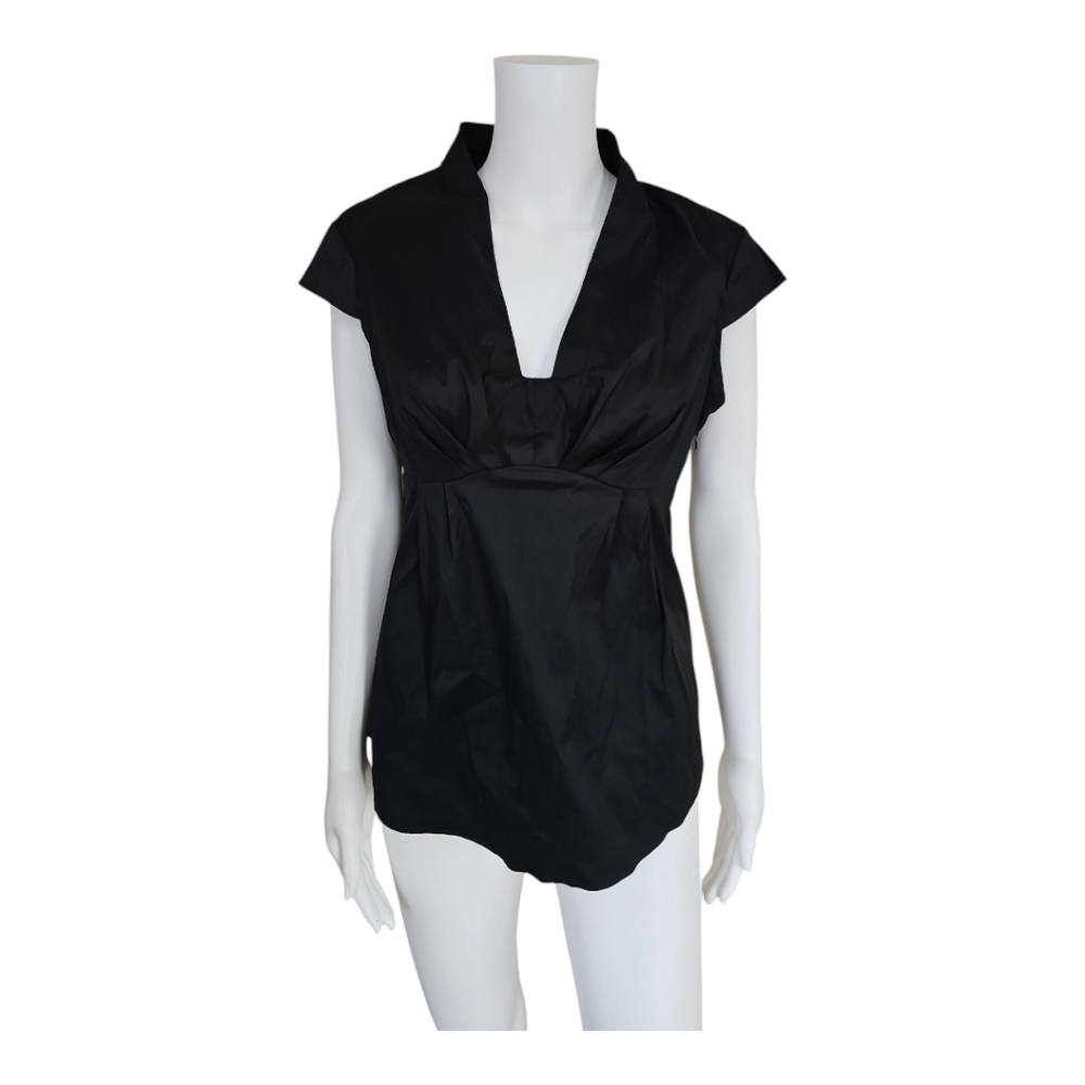 Trina Turk Black Cap Sleeve V-Neck Blouse Top Medium